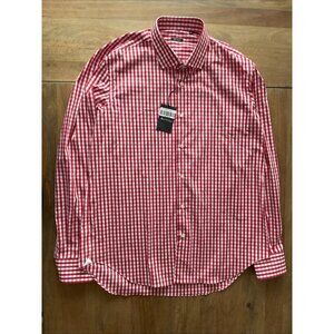 Sartorio Napoli Dress Shirt Mens 18 45 Gingham Plaid Red White Luxury Designer